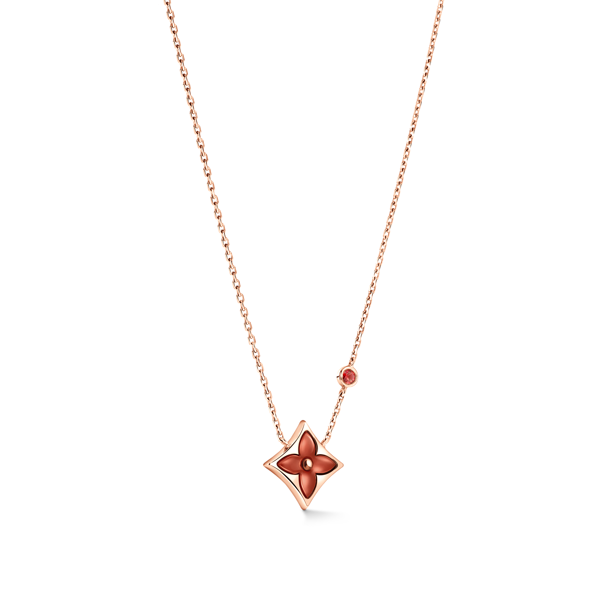 Color Blossom BB CNY Star Pendant, Pink Gold, Red Cornelian and